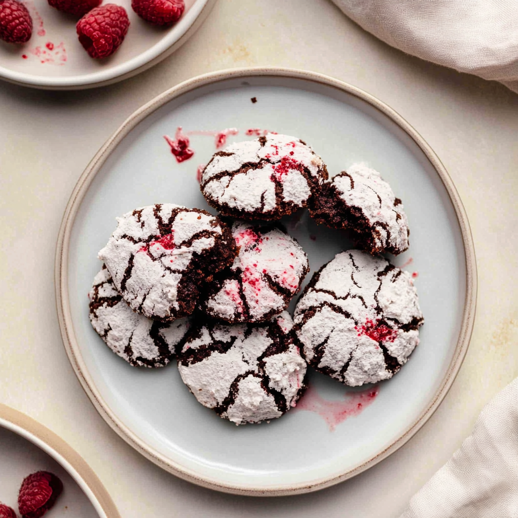 Recipe preparation for Raspberry White Chocolate Crinkle Cookies