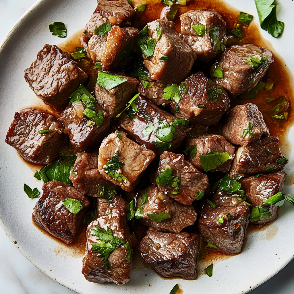 Recipe preparation for Garlic Butter Steak Bites with Roasted Veggies
