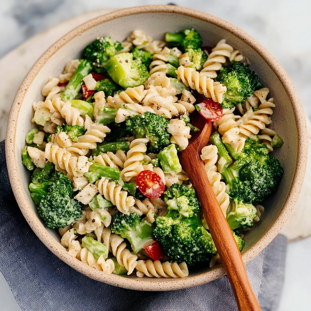 Recipe preparation for Spring Pasta Salad With Roasted Garlic and Broccoli