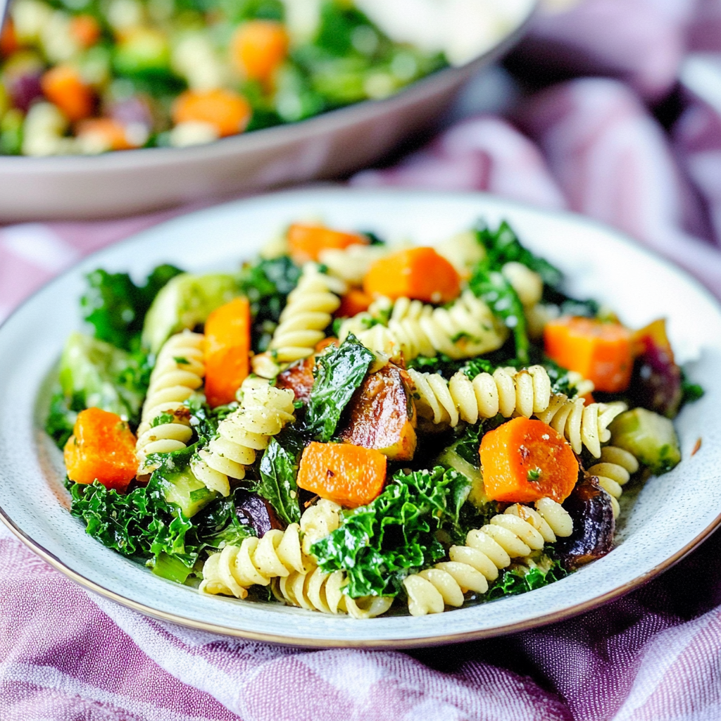 Recipe preparation for Roasted Carrot And Kale Pasta Salad