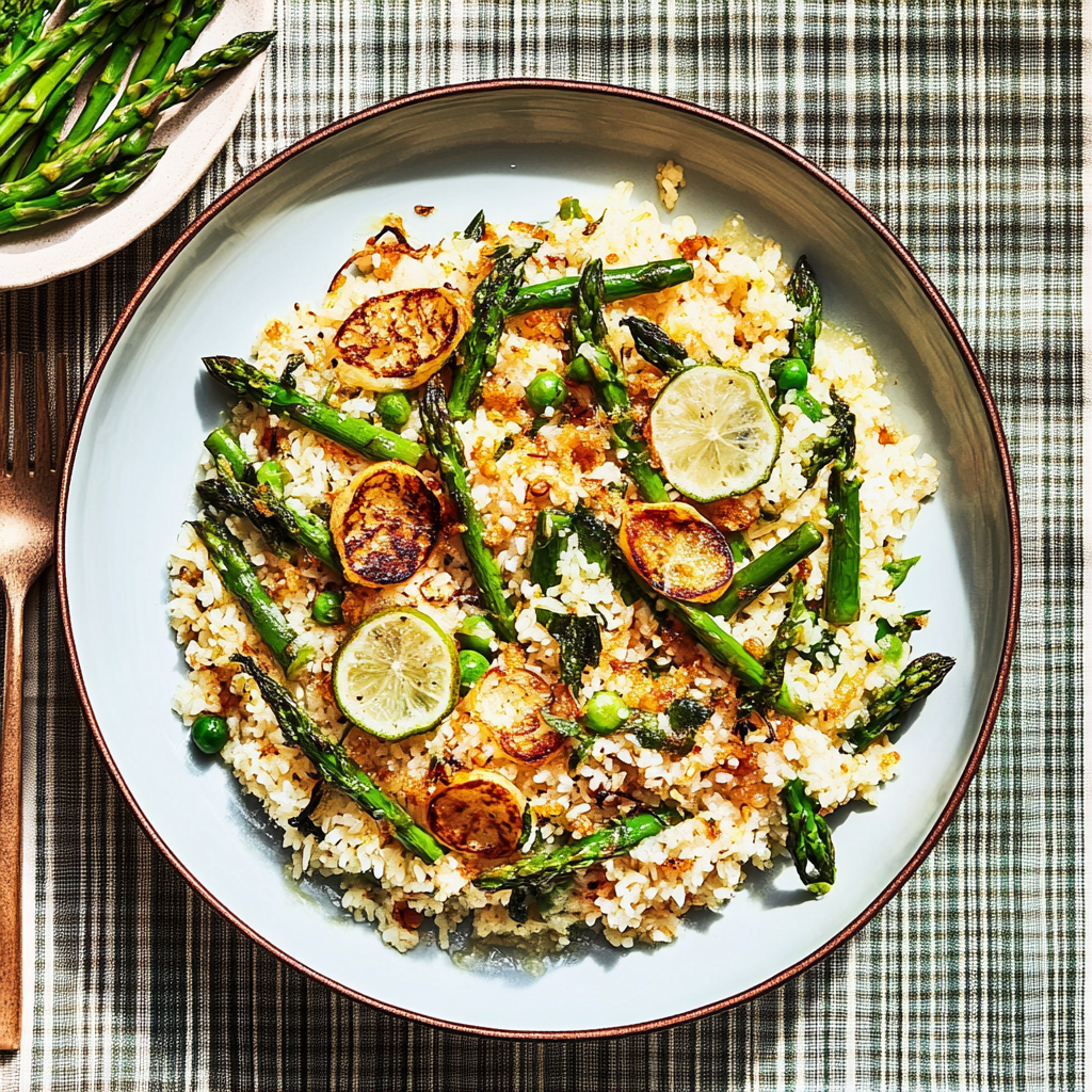 Recipe preparation for Asparagus Pulao With Minty Lemon Raita