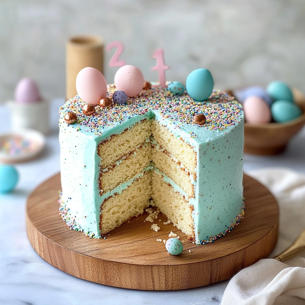 Recipe preparation for Robin Egg Cake