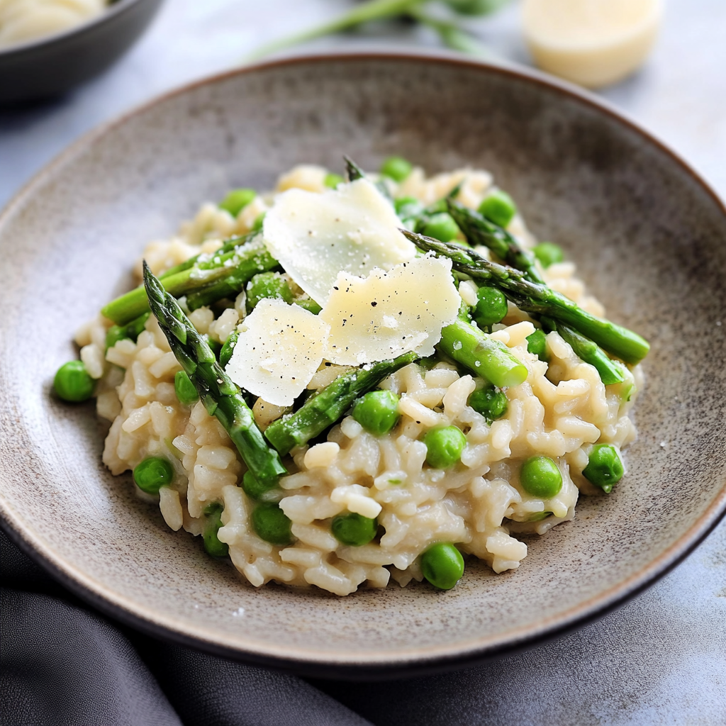 Recipe preparation for Creamy Spring Green Risotto with Asparagus & Peas