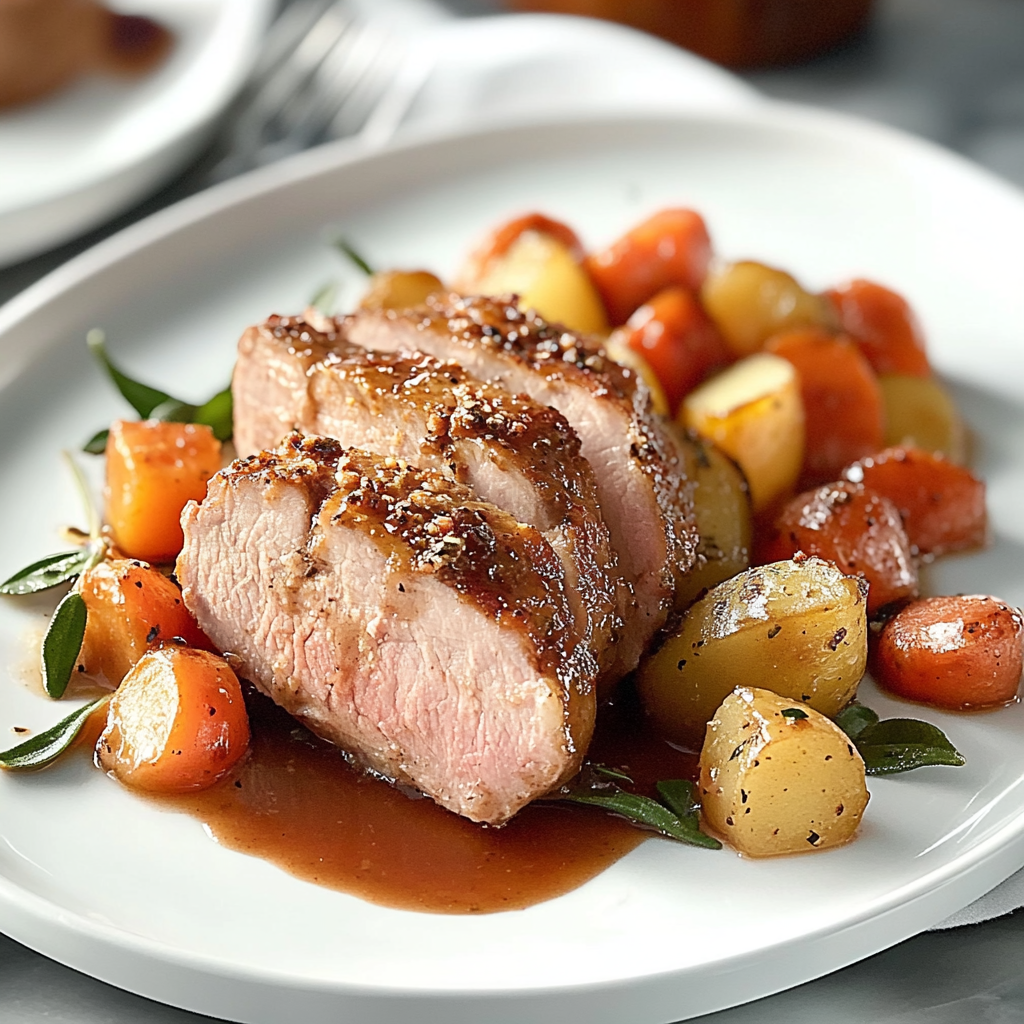 Recipe preparation for Glazed Pork Tenderloin with Gingery Carrots