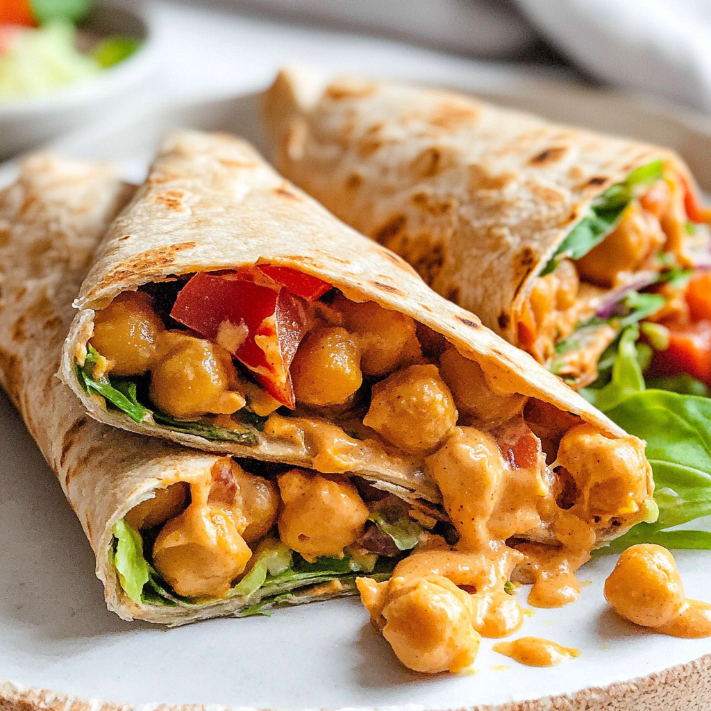 Recipe preparation for Buffalo Ranch Chickpea Wraps